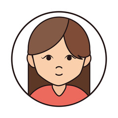 Poster - woman cartoon character portrait brunette female, round line icon