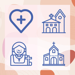 Wall Mural - Simple set of catholic related lineal icons