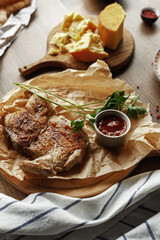 Wall Mural - dishes and snacks of traditional Caucasian Georgian cuisine. classic national serving on a rustic wooden table