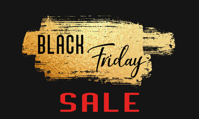 black friday card or banner in black on a gold background with sales in red on a black background