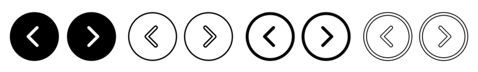 Wall Mural - back next button icon circle black | previous forward buttons illustration | video audio player navi