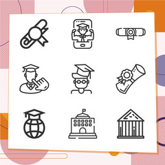 Wall Mural - Simple set of 9 icons related to undergraduate