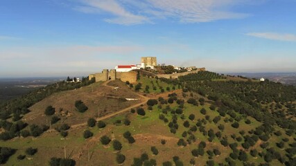 Wall Mural - Evoramonte, village of Portugal with castle. Aerial drone Footage