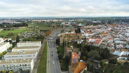 Wall Mural - Evora, historical village of Portugal. Aerial Drone Footage