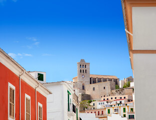 Sticker - Eivissa Ibiza town with church under blue sky