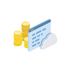 Poster - Money coins window development code cloud technology. Vector 3d isometric, color web icons set, new flat style. Creative illustration, idea for infographics.