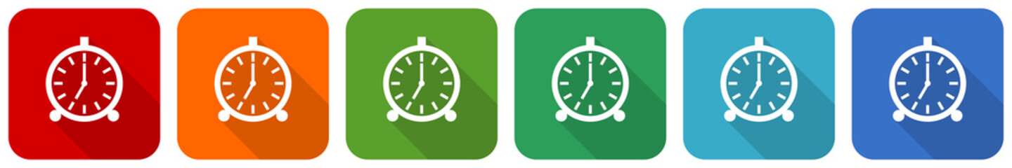 Aufkleber - Alarm icon set, flat design vector illustration in 6 colors options for webdesign and mobile applications