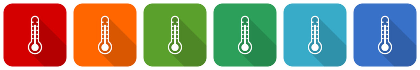 Aufkleber - Thermometer icon set, flat design vector illustration in 6 colors options for webdesign and mobile applications