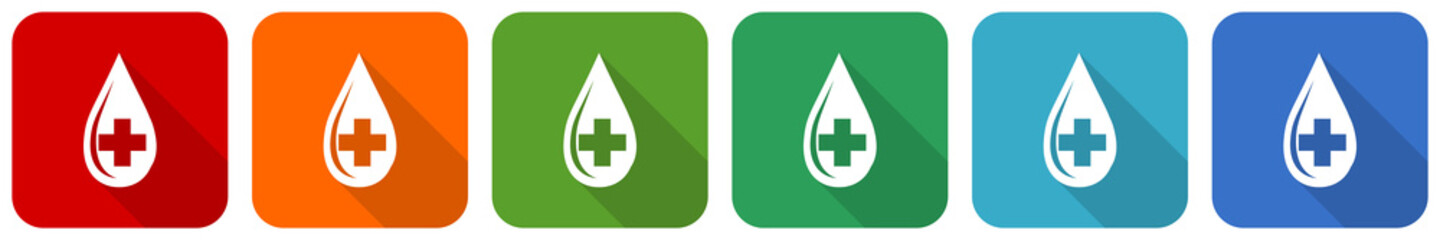 Leinwandbilder - Blood icon set, flat design vector illustration in 6 colors options for webdesign and mobile applications