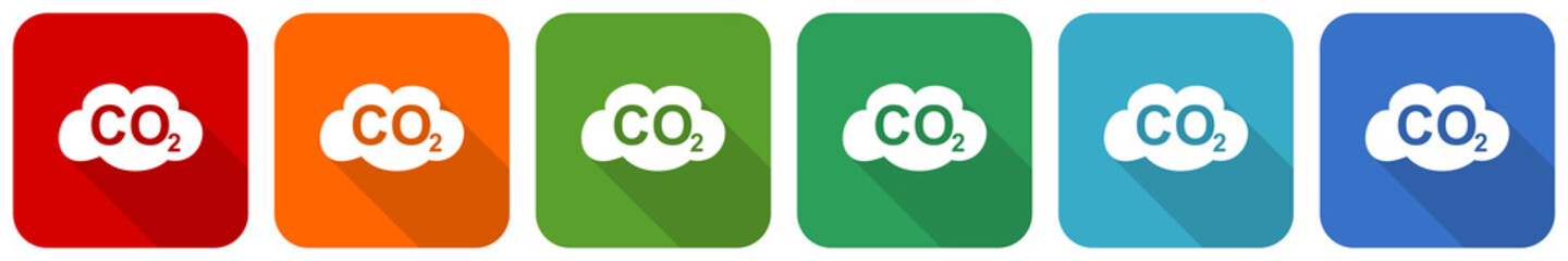 Poster - Carbon dioxide icon set, flat design vector illustration in 6 colors options for webdesign and mobile applications