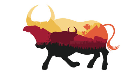 Sticker - Sunset landscape inside bull silhouette