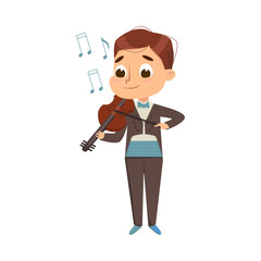 Sticker - Funny Boy Standing and Playing Violin Vector Illustration