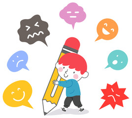 Sticker - Kid Boy Pencil Emotion Bubbles Illustration