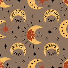 Wall Mural - seamless pattern with magic moon and stars