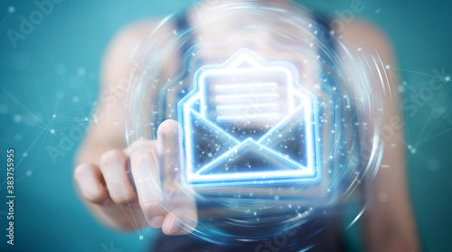 Fotografía Woman using digital email blue holographic interface 3D rendering