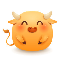 Wall Mural - Cute little fat Ox. Chinese New Year. Year of the Ox. Chinese zodiac: Ox - the symbol of the year 2021 on the Chinese calendar.