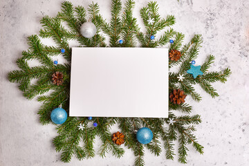 christmas card with christmas balls and branches