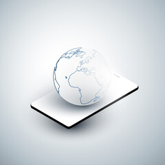 Poster - Abstract Minimal Style Cloud Computing, Global Telecommunications Concept Design, Online Network Connections, Mobility - Vector Illustration