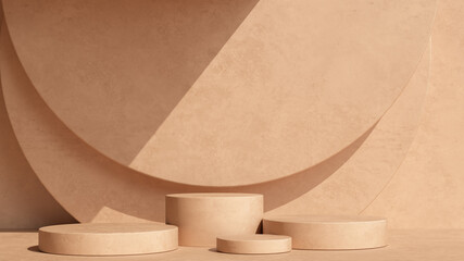 Fototapete - Product setting podium beige abstract minimalistic geometry, minimal geometric shapes interior, object placement, abstract gray background room, 3d rendering,