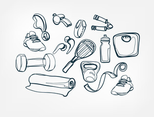 fitness stuff vector single one line isolated design element