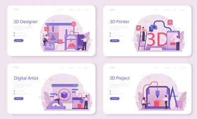 Poster - Designer 3D modeling web banner or landing page set. Digital drawing