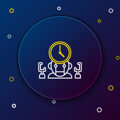 Poster - Line Robot and digital time manager icon isolated on blue background. Time management assistance, workflow optimization help. Colorful outline concept. Vector.