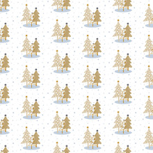Seamless Pattern For Winter And Winter Holidays Using Hand Drawn Trees. For Background, Wallpaper, Wrapping Paper, Scrapbooking, Textile, Etc.