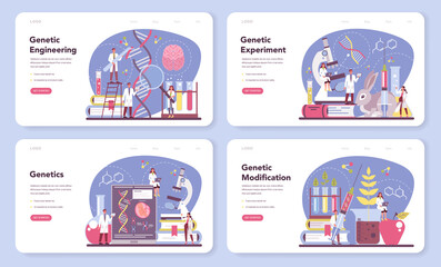 Geneticist web banner or landing page set. Medicine and science