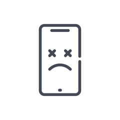 Poster - Dead mobile phone line icon. Broken smartphone vector outline sign.