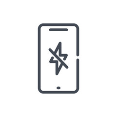 Poster - Mobile phone with charge problem line icon. Smartphone with battery charge damage vector outline sign.