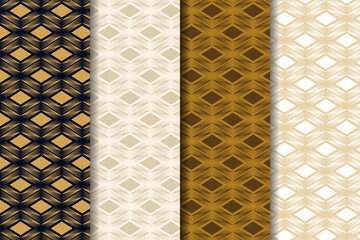 Poster - Set of geometric square pattern with lines. Seamless background. Gold texture in blue, white and brown color background. Graphic modern pattern. Simple lattice graphic design