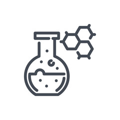 Poster - glassware flask with molecular structure line icon. glass bottle with science formula vector outline