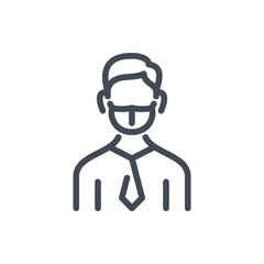 Poster - Man in face mask line icon. Business person with tie and face mask vector outline sign.