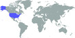 US world map highlighted with blue mark vector background illustration.
