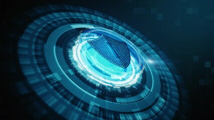 Poster - HUD and Shield Icon of Cyber Security, Digital Data Network Protection, Future Technology Network Background Concept.