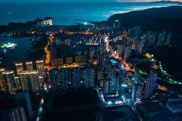 Aerial photography of the night scene of Dalian, the second tier city in China, Dalian high tech Zone
