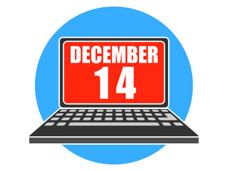 december 14th. Day 14 of month, Laptop with date on screen winter month, day of the year concept