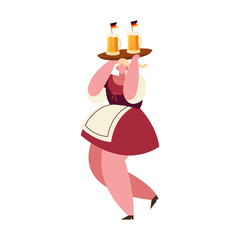 Wall Mural - oktoberfest woman cartoon with beer barrel vector design