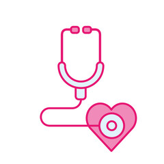 Sticker - medical stethoscope with heart line and fill style icon vector design