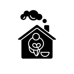 Poster - Homeless shelter black glyph icon. Temporary residence for homeless individuals and families. Safety and protection. Supportive housing. Silhouette symbol on white space. Vector isolated illustration