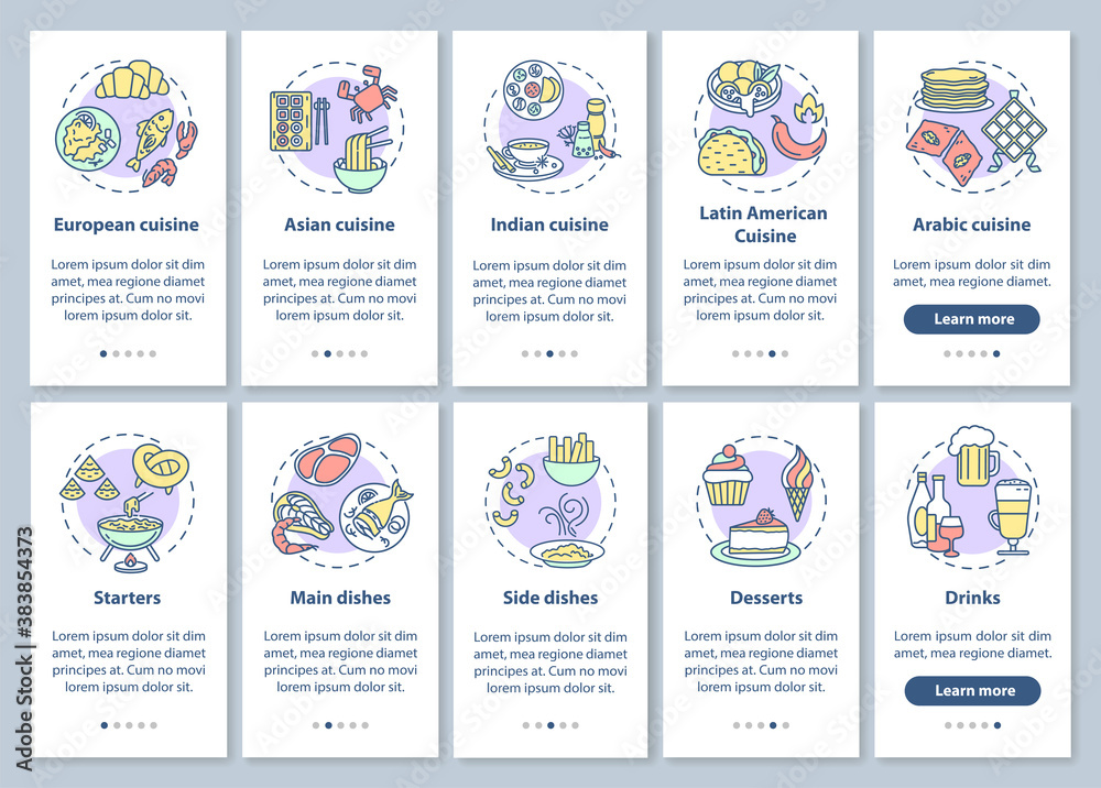 Simple Loading Screen Examples Food Restaurant menu onboarding mobile app page screen with concepts set ...