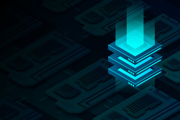 Fototapete - data storage and processing, abstract technology elements, cloud storage data flow, data center, iso