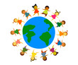 © alina_polina - Children and planet Earth on a white background. Vector illustration.