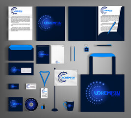 Wall Mural - Blue corporate identity template with abstract circular element. Business set of stationery.