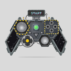 Wall Mural - Cyberpunk style gamepad. Videogame joystick. Realistic material design controller. Pro gamer device. Vector illustration on isolated background.