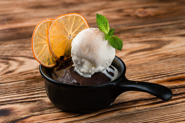 Poster - chocolate fondue with ice cream and orange