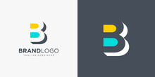 Abstract Initial Letter B Logo. Yellow And Blue Shape With Negative Space And Shadow Isolated On Double Background. Usable For Business And Branding Logos. Flat Vector Logo Design Template Element.