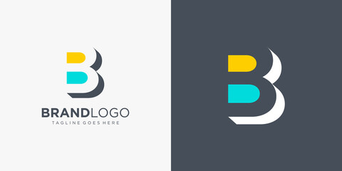 Poster - Abstract Initial Letter B Logo. Yellow and Blue Shape with Negative Space and Shadow isolated on Double Background. Usable for Business and Branding Logos. Flat Vector Logo Design Template Element.