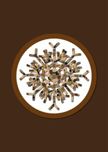 Abstract Image Of A Brown Snowflake On A White Background In A Brown Frame For Design.