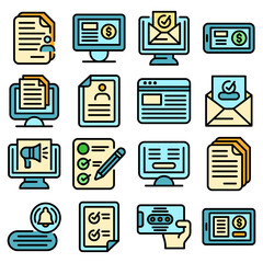 Poster - Subscription icons set. Outline set of subscription vector icons thin line color flat on white